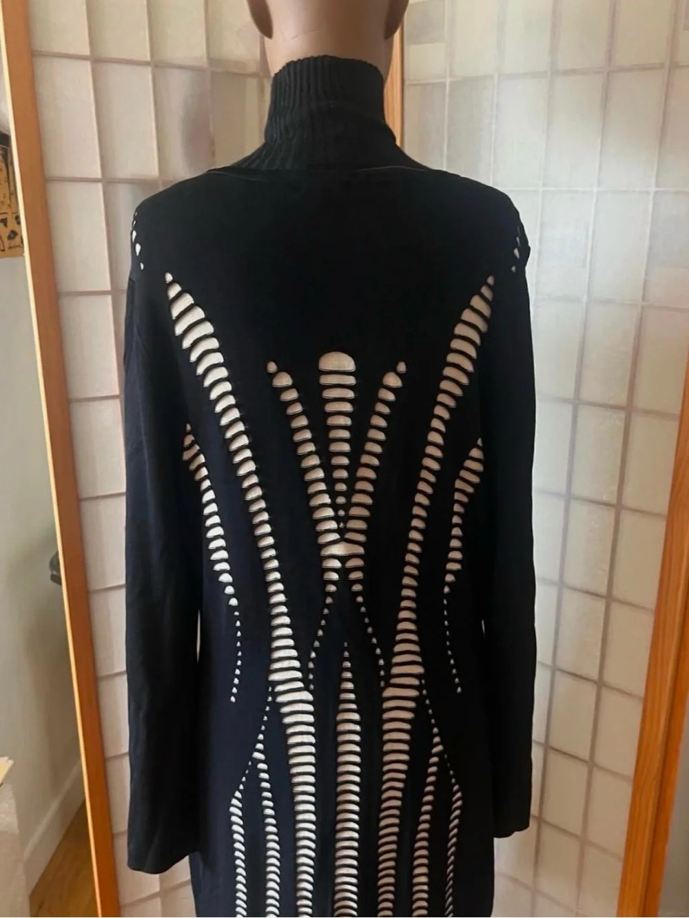 Cache Two-Tone Knit Top in Black and Cream